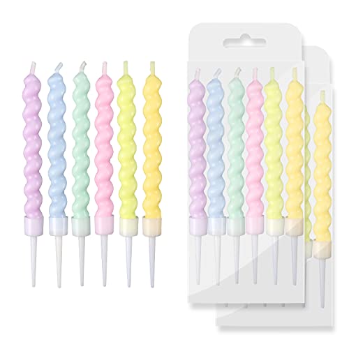 BEAN LIEVE 12-Count Birthday Candles - Rainbow Birthday Candle with Holders Colorful Spiral Long Cake Candles for Birthday Wedding & Lucky Party Cake Decorations