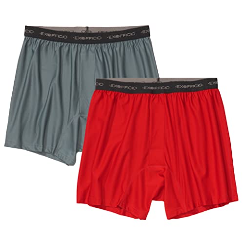 ExOfficio Men's Give-N-Go Boxer 2 Pack, Charcoal/Bolero Red, X-Large