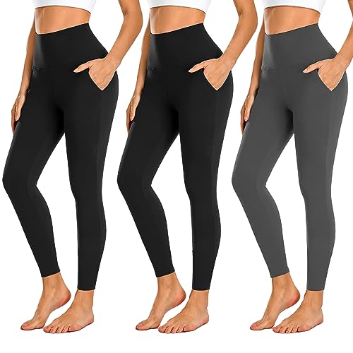 NEW YOUNG 3 Pack Leggings with Pockets for Women,High Waisted Tummy Control Workout Yoga Pants