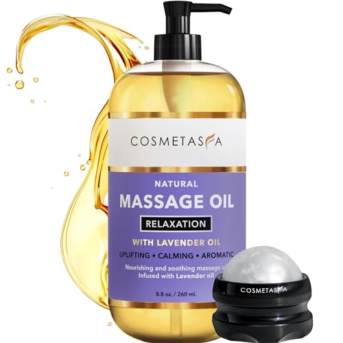 Lavender Relaxation Massage Oil with Massage Roller Ball - No Stain 100% Natural Blend of Spa Quality Oils for Calming, Aromatic, Soothing Massage Therapy, Mothers Day Gifts