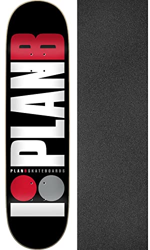 Plan B Skateboards Team Red Skateboard Deck - 8' x 31.85' with Black Magic Black Griptape - Bundle of 2 Items