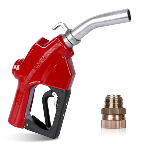 1' Inch NPT Automatic Fuel Nozzle Auto Shut-Off Red Fueling Nozzle with Swivel Joint 19/16 Inches (OD=30mm) Gas Pump Nozzle Three Notch Hold Open Clip Used For Diesel, Petrol