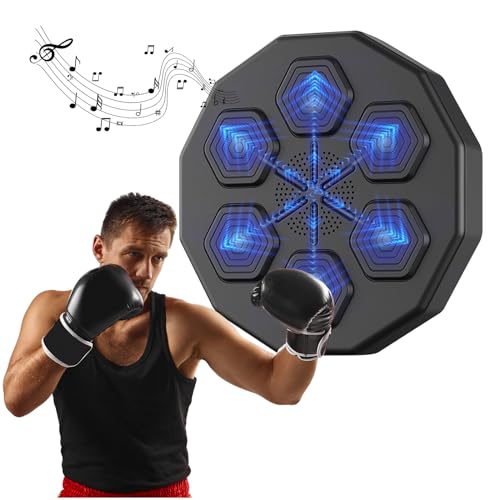 Fundrem Electronic Music Boxing Machine, Smart Boxing Training Equipment, Boxing Game Trainer, Fun, Wall Mounted Punching Pad Bag with Stand, Boxing Target Workout Machine Black