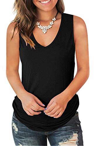 Jescakoo Cute Sleeveless Shirts Women Solid Color Deep V Neck Tank Tops Black XL
