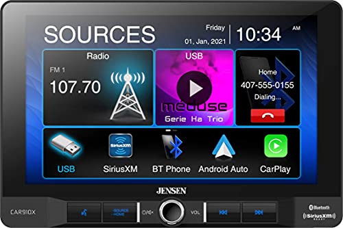 Jensen CAR910X Multimedia 9' Receiver, 1024x600 Resolution, 500 cd/m2 Brightness, 500:1 Contrast Ratio, Back-up Camera Input, Front and Rear USB Inputs (Renewed)