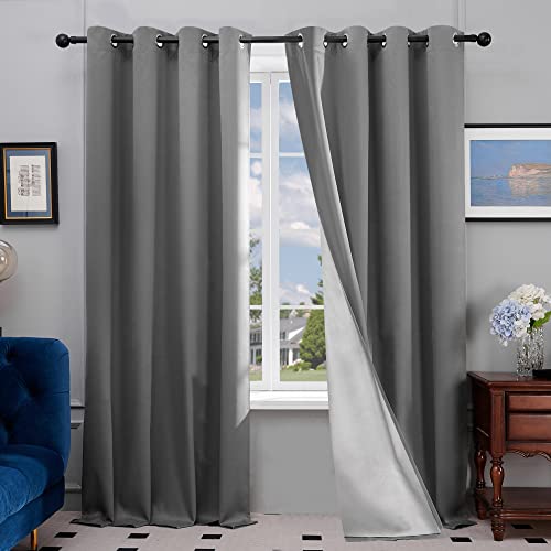 Deconovo Drapes for Living Room 84 Inch Length 2 Panels - Heat Blocking Curtains with Silver Coating, Thermal Grommet Panels for Bedroom (52W x 84L, Grey, Set of 2)