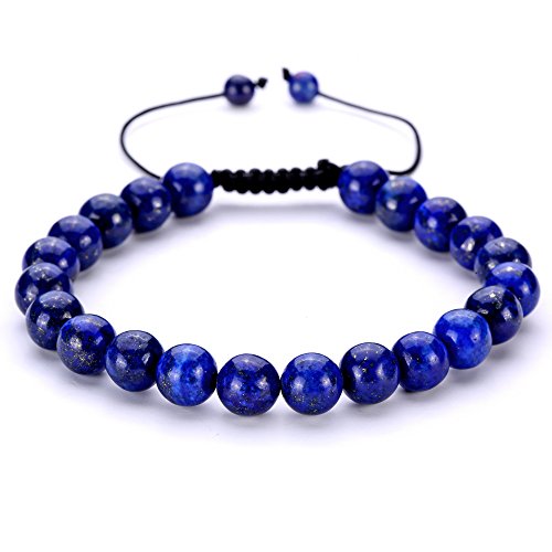BRCbeads Gemstone Bracelets Blue Lapis Enhance Color Natural Gemstone Birthstone Healing Power Crystal Beads Handmade 8mm Stretch Macrame Adjustable Loose Beads With Gift Box Unisex