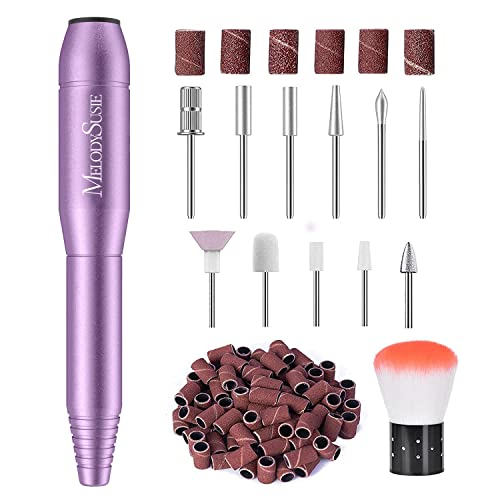 MelodySusie Electric Nail Drill Machine 11 in 1 Kit, Portable Electric Nail File Efile Set for Acrylic Gel Nails, Manicure Pedicure Tool with Nail Drill Bits Sanding Bands Dust Brush, Purple