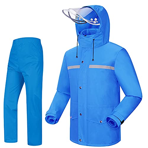 iCreek Rain Suit Jacket & Trouser Suit Raincoat for Men & Women Outdoor All-Sport Waterproof Breathable Anti-storm (XXL-USA, blue)