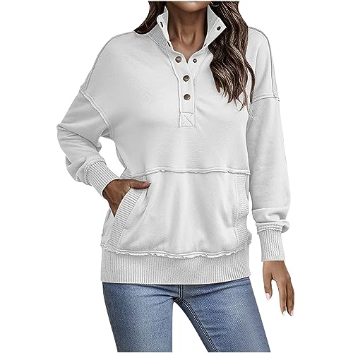 KSODFNXH Sweatshirt for Womens Fashion Casual Lapel Button Long Sleeve Tops with Pockets Fall Comfy Loose Sweatshirts