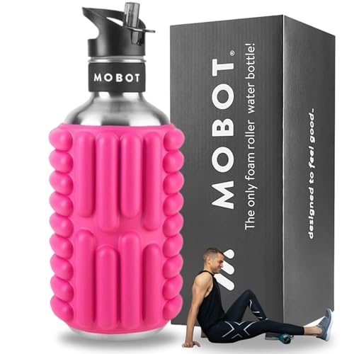 MOBOT Official Grace 27oz Foam Roller Water Bottle, 100% Stainless Steel, 2-in-1 Travel Size Foam Roller Water Bottle for Yoga, Workout, and Exercise, Candy Pink