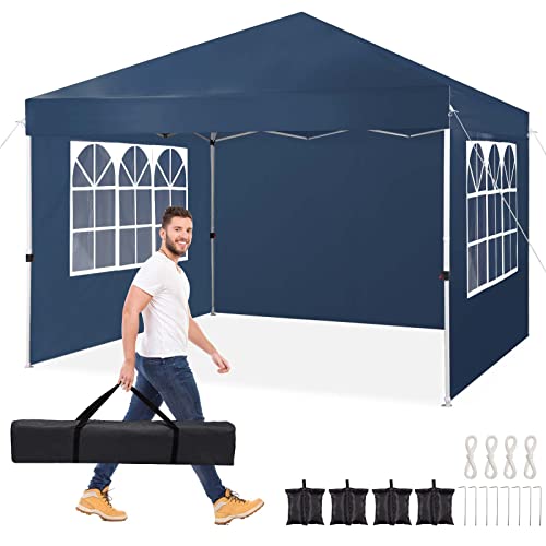 10x10 Pop Up Canopy with Sidewalls, Ez Up Canopy, Portable Instant Canopy, Outdoor Canopy Event Tent, Waterproof Vendor Canopy, Tents for Parties, Wedding, Camping,Dark Blue