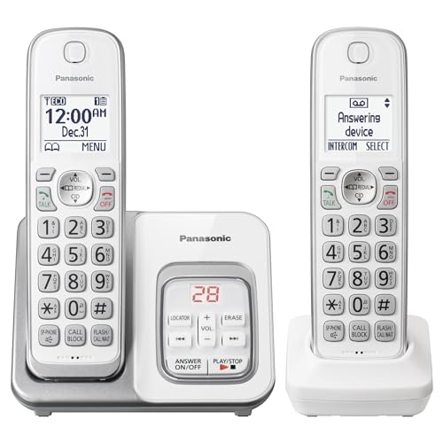 Panasonic DECT 6.0 Expandable Cordless Phone with Answering Machine and Smart Call Block - 2 Cordless Handsets - KX-TGD532W (White/Silver)