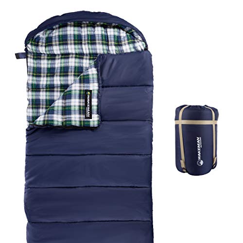 Sleeping Bag – 32F Rated XL 3 Season Envelope Style with Hood for Outdoor Camping, Backpacking and Hiking with Carry Bag by Wakeman Outdoors (Navy)