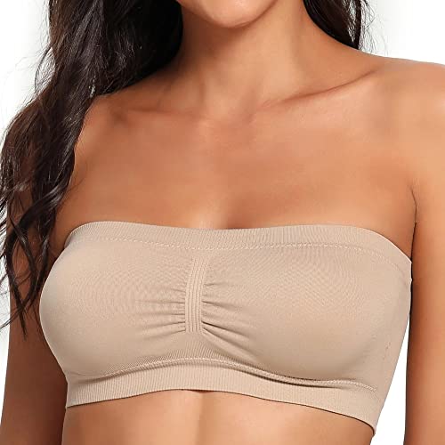 Coobie Women's Seamless All-Match Padded Bandeau Bra for Women, Strapless Bra for Everyday Wear (Light Nude)