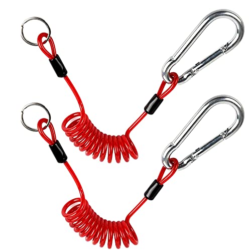 2Pcs Breakaway Trailer Cable, Trailer Brake Cable, RV Stainless Steel Spring Towing Coiled Wire, Heavy Duty Steel Wire Extend to 4ft Coiled Safety Cables Strap for RV Towing Trailer Red