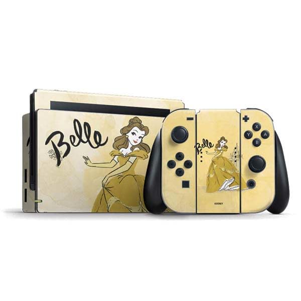 Skinit Decal Gaming Skin Compatible with Nintendo Switch Bundle - Officially Licensed Disney Princess Belle Art Design