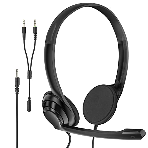 Headset with Microphone for PC, Wired Headset with Noise Cancelling Mic, Ultra Lightweight 3.5mm and Y-Adapter Stereo Headset for PC/Mac/Laptop, Perfect for Classroom, Education, Service Center Call