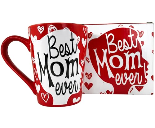 KINREX Best Mom Ever Mug – Valentines Day Gifts Mothers Day Gifts Coffee Cup for Women, Mother, Grandmother, Parent, Gift for Christmas, Birthday, Thanksgiving, Red, 12 oz. Novelty Tea Cups