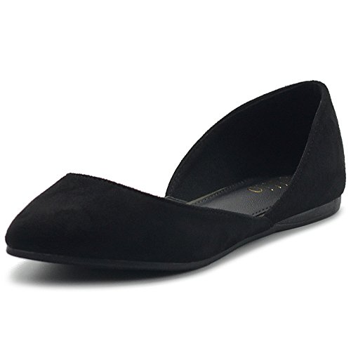 Ollio Womens Shoe Faux Suede Slip On Comfort Light Pointed Toe Ballet Flats ZM1710F (8 B(M) US, Black)