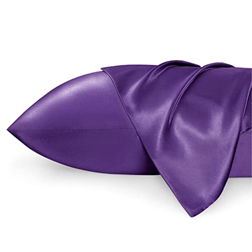 Bedsure Satin Pillowcase Standard Set of 2 - Purple Silky Pillow Cases for Hair and Skin 20x26 Inches, Pillow Covers with Envelope Closure, Similar to Silk Pillow Cases, Gifts for Women Men
