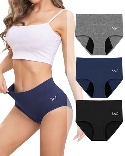 Rdiner Heavy Flow High Absorbency Period Underwear Women, Leakproof Panties Postpartum Menstrual Hipster Briefs Teens 3 Pack