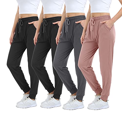 Mgput 4 PCS Women's Joggers Pants with Pockets-Women Lightweight Sweatpants for Running Yoga Athletic Casual Pants(TYP601-L/XL 2B/GR/LPUR)