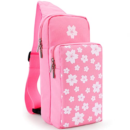 Owngen Cute Travel Bag for Nintendo Switch/ Lite / OLED, Portable Small Sling Crossbody Shoulder Carrying Storage Backpack for NS Consolo, Charging Dock, Joy-Cons, Accessories for Men, Women (Pink)