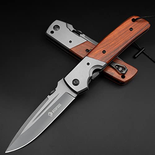 NedFoss Huge Pocket Knife for Men, 11'' Hunting Folding Knife with Wood Handle, 5'' Large Blade with Titanium Plated, Fishing Hiking Survival, with Safety Liner Lock and Belt Clip (DA52)