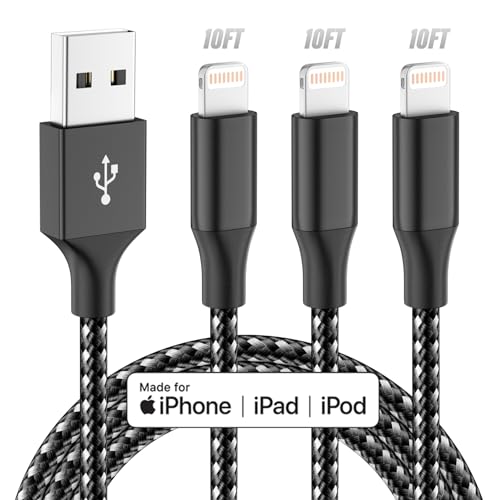iPhone Charger Apple MFi Certified 3pack 10FT Long Lightning Cable Fast Charging Cord Compatible with iPhone 14/13/12/11 Pro Max Mini XR/XS/X/8/7/6 Plus SE iPod and More