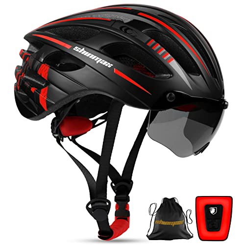 Shinmax Bike Helmet with USB Rechargeable Light & Detachable Magnetic Goggles UV Protective & Carry Bag Reflective Bicycle Helmet Men Women Mountain Road Adjustable Adult Cycling Helmet (WT-049)