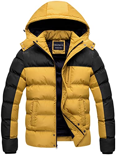 CREATMO US Men's Puffer Jacket Waterproof Winter Parka jacket Black & Yellow M