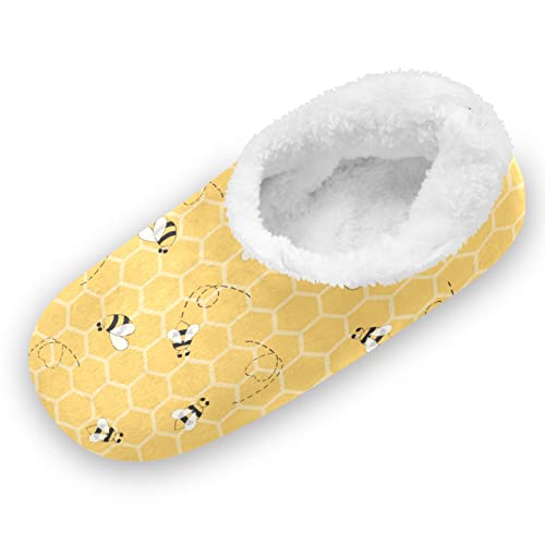 Ceiurey Yellow Bees Honey Kids Boys Girls Slippers Soft Memory Foam Indoor Toddler House Slipper Non Slip Spa Travel Household Shoes for Winter Home Bedroom