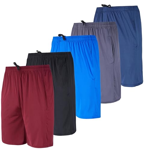 Real Essentials Mens Dry Fit Shorts Dri Active Wear Short Men Athletic Performance Basketball 9 Inch Inseam Sweat Tennis Soccer Running Essentials Gym Casual Workout Sports, Set 9, XL, Pack of 5