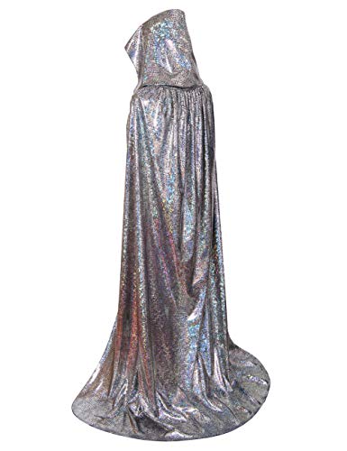 GRACIN Unisex Silver Cape Halloween Hooded Cloak Full Length Shiny Snake Alien Costume Party Kids (43', Silver Laser)