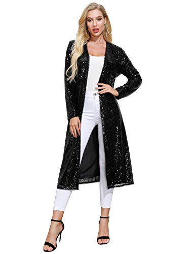 Women's Glitter Cardigan Jacket Plus Size Open Front Sparkling Cover Up for Cocktail Club(2XL,Black)