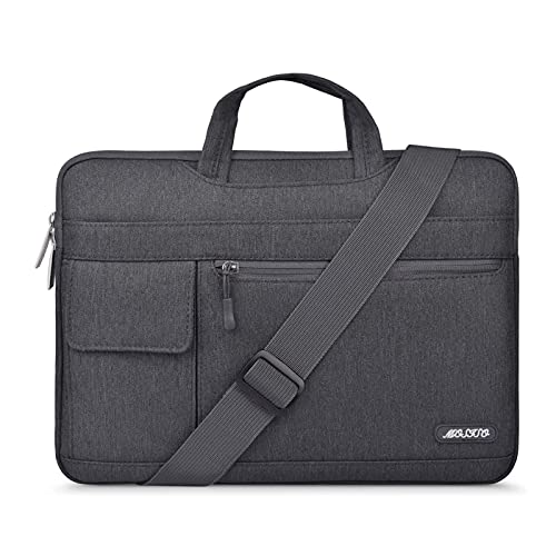 MOSISO Laptop Shoulder Bag Compatible with MacBook Air/Pro,13-13.3 inch Notebook,Compatible with MacBook Pro 14 inch M3 M2 M1 Pro Max 2023-2021,Polyester Flapover Briefcase Sleeve Case, Space Gray