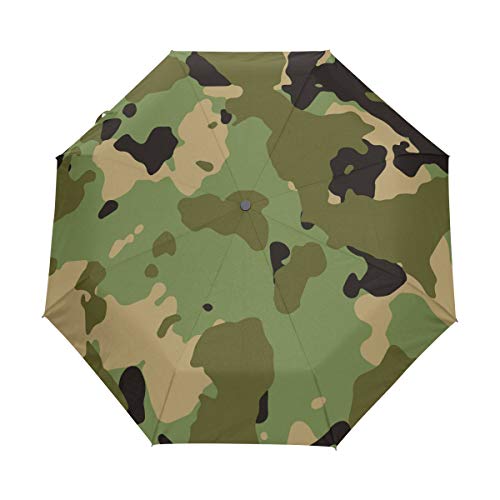 ALAZA Green Camouflage Travel Umbrella Auto Open Windproof Waterproof Folding Umbrella Compact Canopy Easy Carrying Gift for Personal