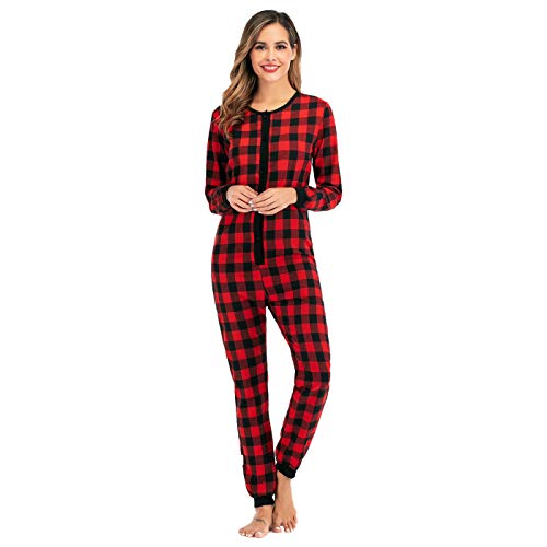 #followme Women's Printed Henley Thermal Onesie 6744-10195-RED-M