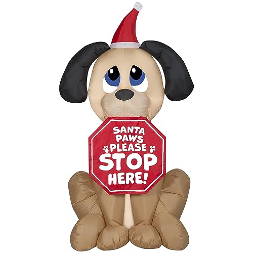 5' Gemmy Airblown Inflatable Christmas Puppy Dog w/Santa Paws Sign Yard Decoration 113413