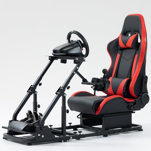 Marada Racing Simulator Cockpit 4 Arms with Red Seat Compatible with Logitech G27 G29 G920,Thrustmaster T300, Steering Wheel Stand Sim Racing Cockpit Frame, Wheel Pedal Shifter Not Include