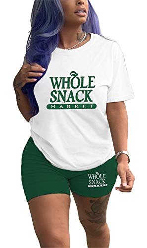 Molilove Women Two Piece Outfits Short Sleeve Top Short Pants Casual Printed Tracksuit Two-Piece Set