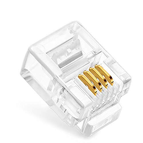 Uvital 100 Pack RJ11 6P4C Plug, Telephone Handset Flat Cord Cable Modular Plug Connector Phone Jack Adapter Crimp End Crimper Clear Plastic Transparent Color