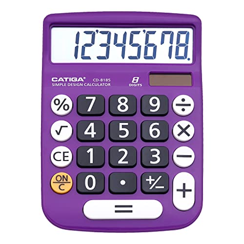 CATIGA Desktop Calculator 8 Digit with Solar Power and LCD Display, Big Buttons, for Home, Office, School, Class and Business, 4 Function Small Basic Calculators for Desk, CD-8185 Purple