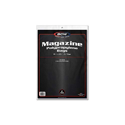 BCW Magazine Bags - 1 Pack of 100 | Acid-Free, Crystal Clear Polypropylene Sleeves for Archival-Quality Storage of Collectible Magazines | Protect and Showcase Your Valuable Comic Book Collection