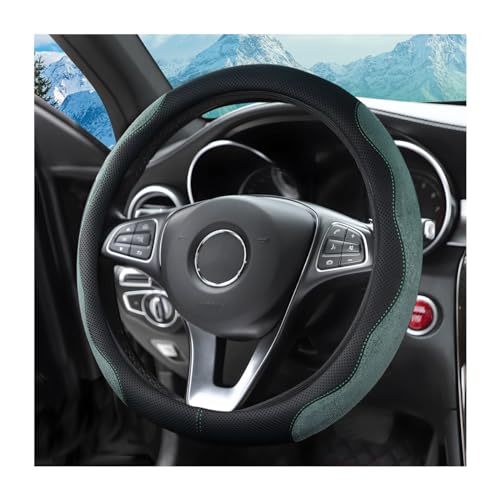 zipelo 14.5'-15' Car Steering Wheel Cover, Auto Interior Wheel Protector with Durable Soft Breathable Anti-Slip Linging Leather, Universal for Vehicles Trucks SUVs Accessories for Men Women (Green)