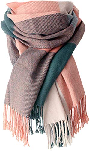 YSense Women's Long Plaid Blanket Chunky Oversized Winter/Fall Warm Scarf Big Tartan Scarves Wrap Shawl, A-Pink