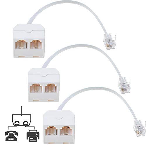 RFAdapter Telephone Splitter, 3-Pack RJ11 Male to Female Two Way Phone Line Splitter Converter Cable