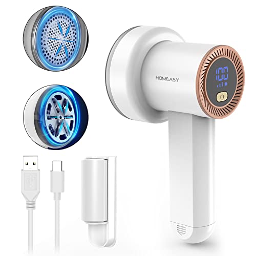 Fabric Shaver Fuzz Remover Rechargeable, HOMEASY Electric Lint with 3 Blades & LED Digital Display, Sweater Couch Pill for Sweater, Couch, Clothes, Carpet, Furniture
