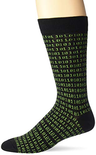 K. Bell Socks Men's Fun Jobs and Occupation Novelty Crew Socks, Binary tech (Black), Shoe Size: 6-12